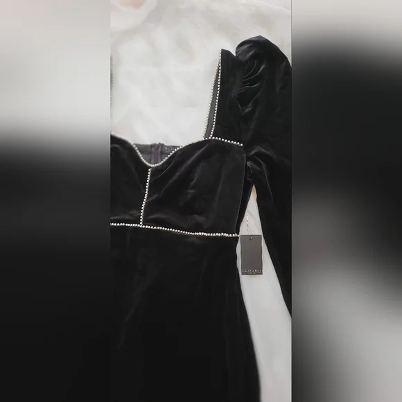 NWT! Eloquii Black Velvet and Pearl Women's Embellished Sweetheart Dress… - Picture 4 of 10